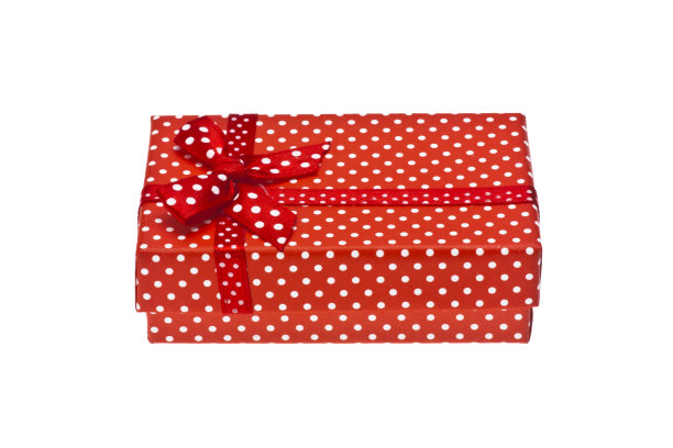 红色礼盒与丝带孤立在白色背景图片下载