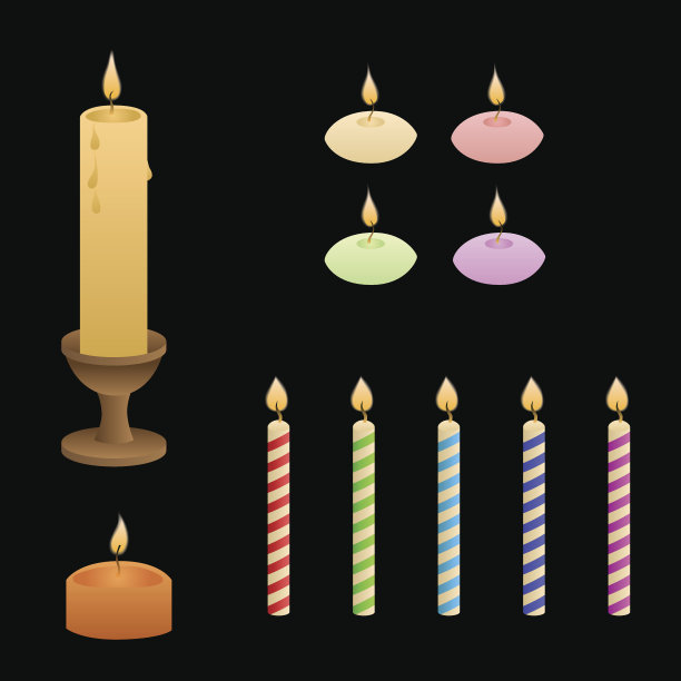 蜡烛火焰红，绿，粉，黄，蓝，紫孤立set图片下载