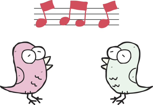 卡通的两只鸟伴着音符唱歌图片下载