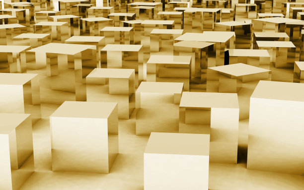 三维质量立方体的黄金反射图片下载