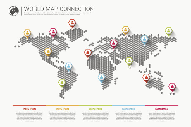 丰富多彩的现代信息图世界地图连接概念。向量图片下载