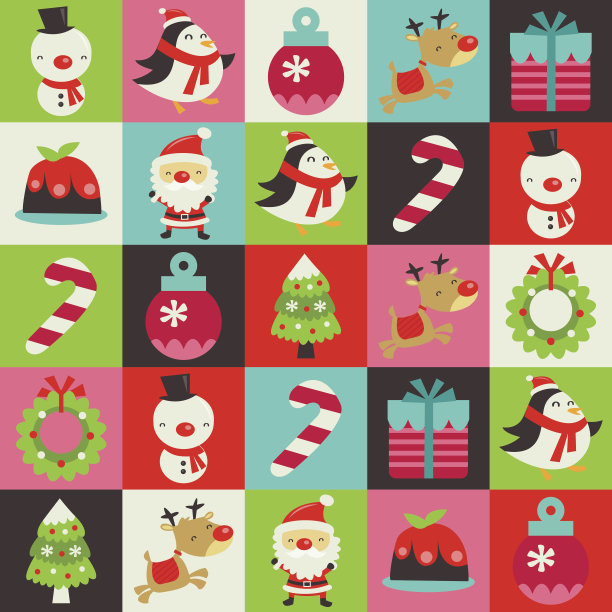 复古可爱的圣诞节瓷砖图案背景图片下载