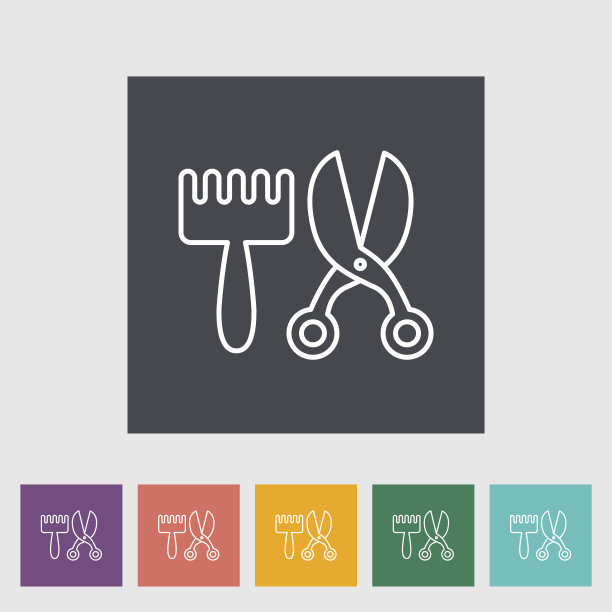 剪刀和梳子矢量平面图标图片下载