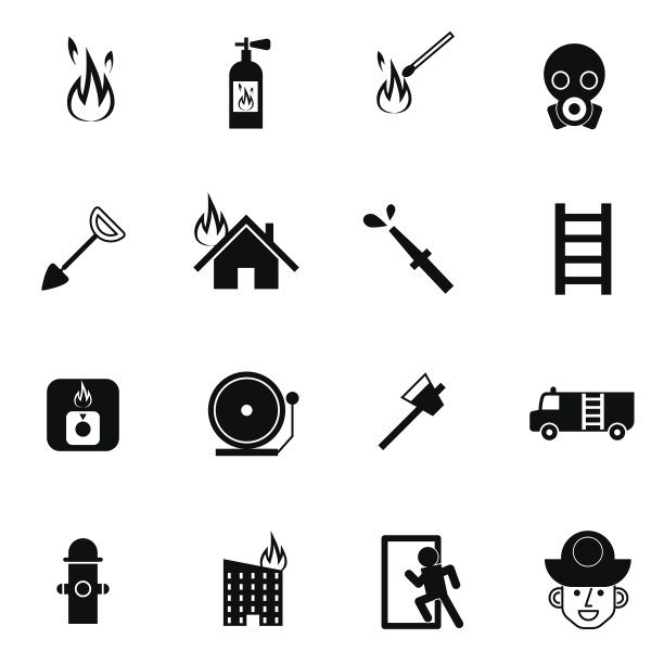 消防和紧急救援图标设置矢量插图图片下载