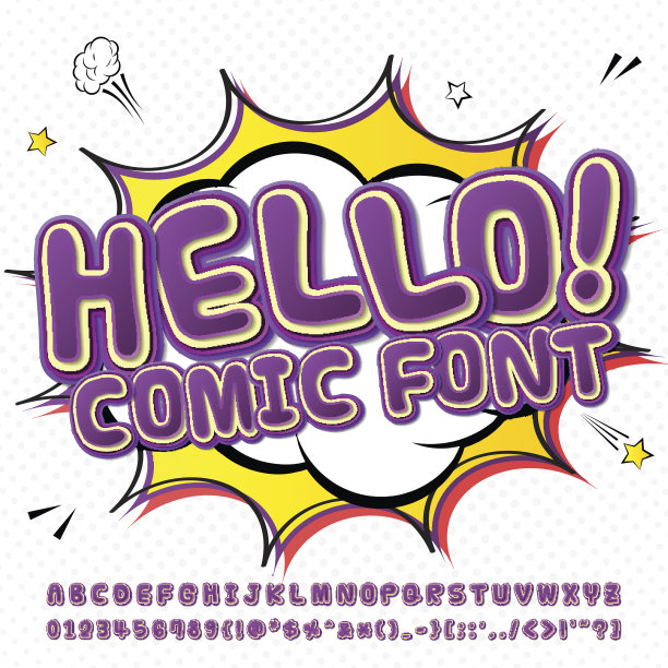 创意高细节紫色漫画字体。字母表，漫画，流行艺术图片下载