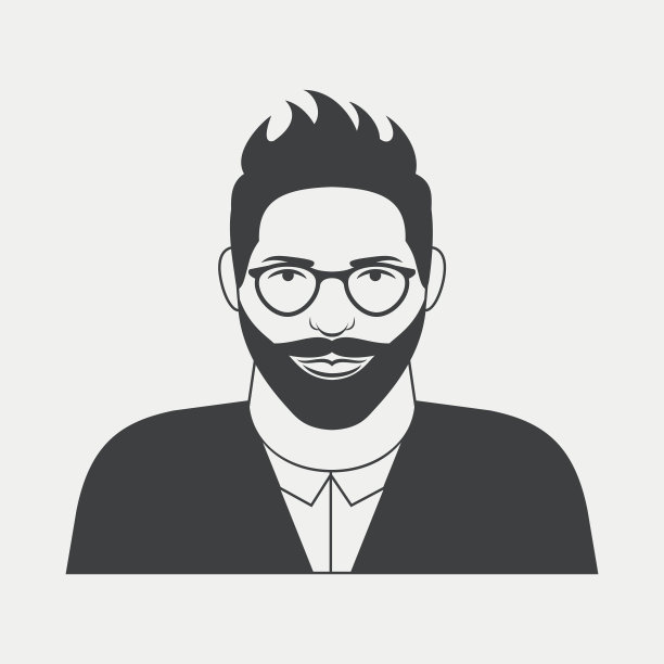 潮人的性格。戴着眼镜，留着胡子的年轻人是黑白的偶像。图片下载