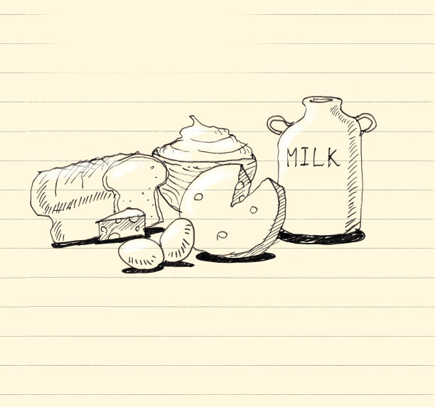 奶制品与面包手绘插画图片下载