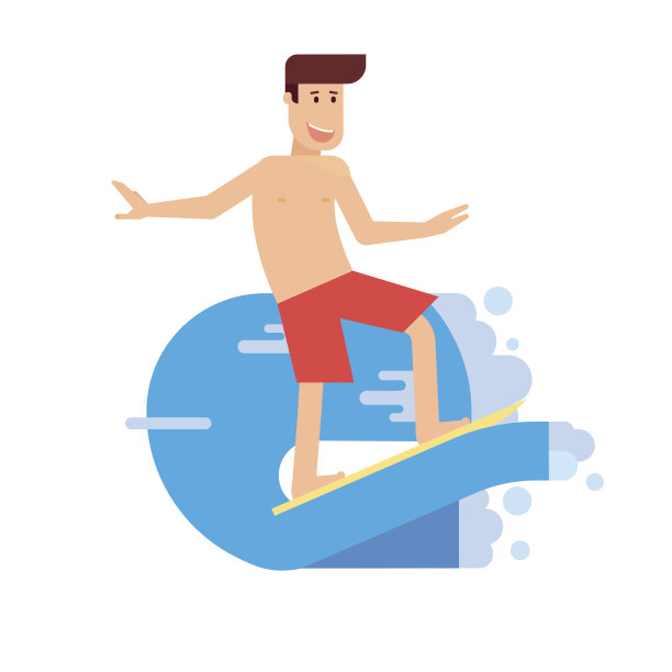 快乐的人在平坦的波浪上冲浪图片下载