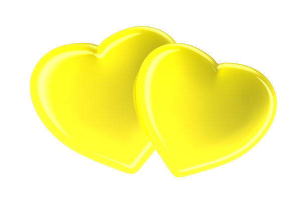两颗黄色的心孤立在白色的上面图片下载