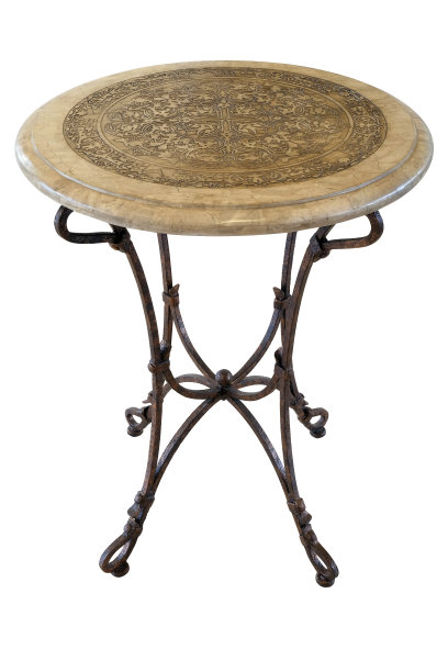 大理石圆桌孤立在白色背景图片下载