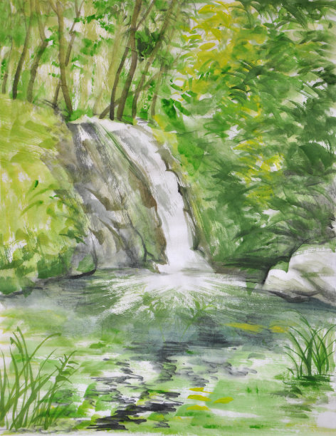 竹林瀑布素材图片