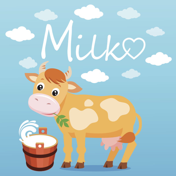 可爱的卡通牛在蓝色的背景。图片下载