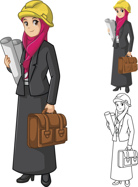 戴着粉色面纱的穆斯林女建筑师拿着公文包图片下载