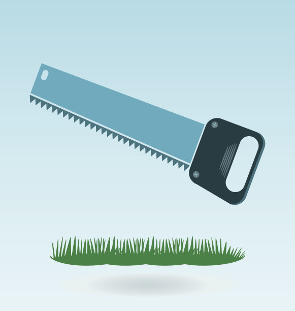 锋利的金属锯子，锋利的钢锯。草的概念。图片下载