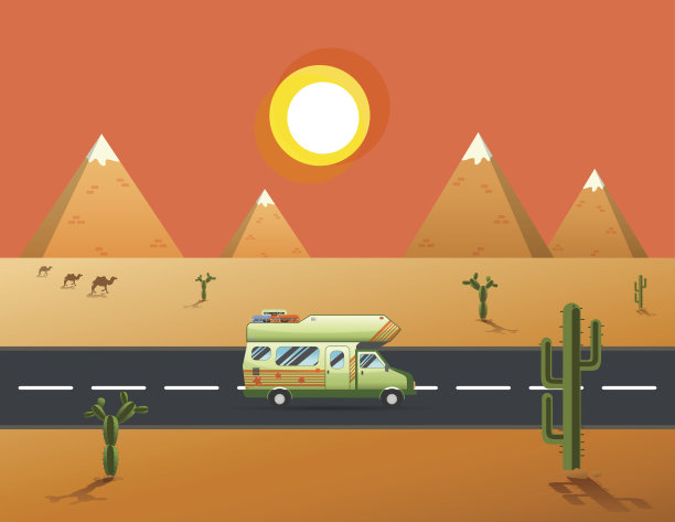 旅行者驾驶卡车在通往沙漠和山脉的道路上图片下载