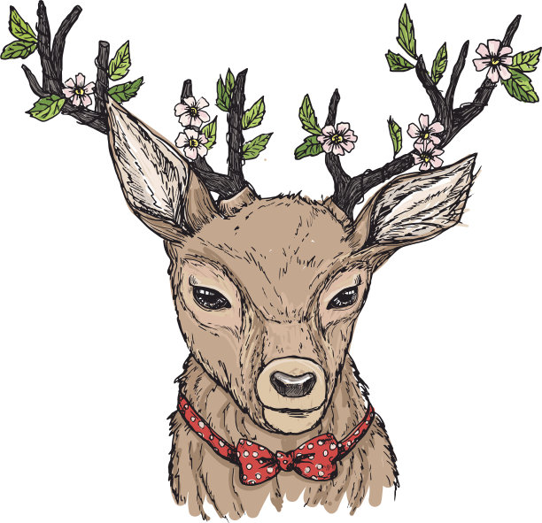 手绘矢量插图。潮人鹿图片下载