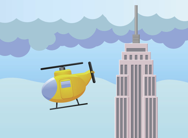 一架直升机在一栋办公楼附近飞行图片下载