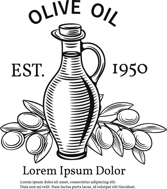 装饰标签上有一瓶油和橄榄图片下载