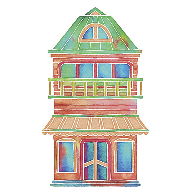 水彩画彩色卡通建筑、房屋外观图片下载