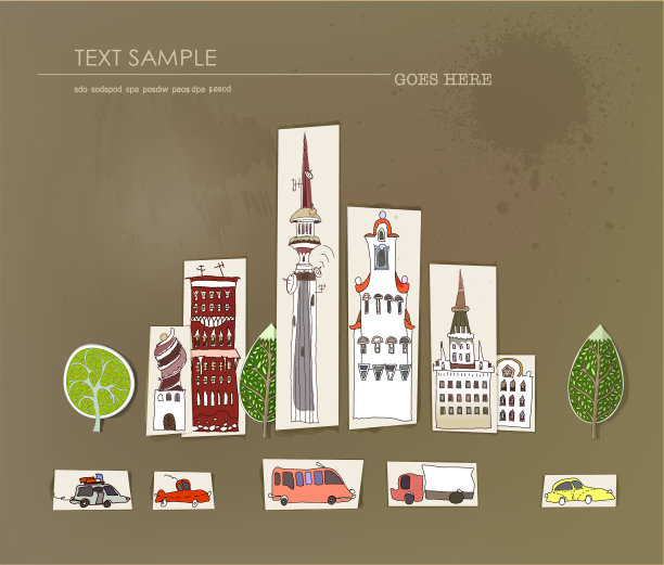 城市背景用纸制作贴纸效果图片下载