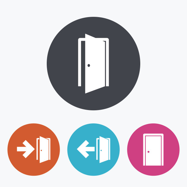 门的迹象。带箭头标志的紧急出口。图片下载