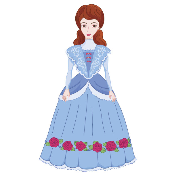 插图的褐发贵族妇女在古代服装19世纪图片下载