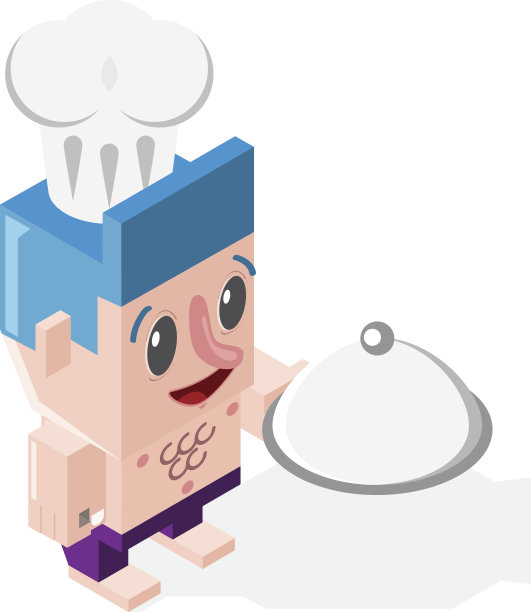 非常快乐的卡通男孩烹饪在白色的背景。图片下载