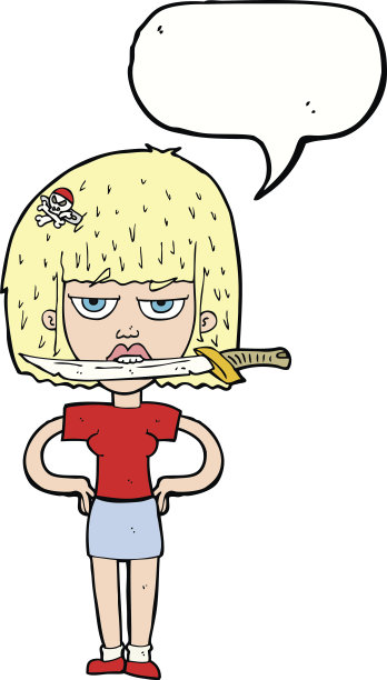 卡通女人用刀夹着牙，说话冒泡图片下载