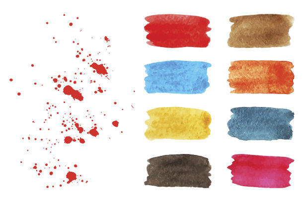 一套水彩画笔笔触和飞溅图片下载