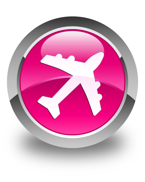 飞机图标亮粉色圆形按钮图片下载
