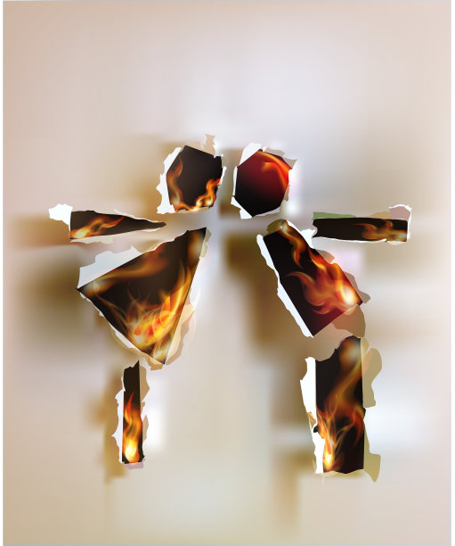 亲吻，撕裂的纸与火焰抽象背景图片下载
