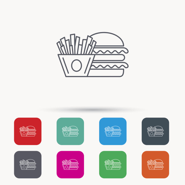 汉堡和薯条的标志。芯片,三明治的迹象。图片下载