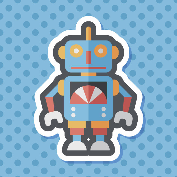 复古机器人平面图标与长影子，eps 10图片下载