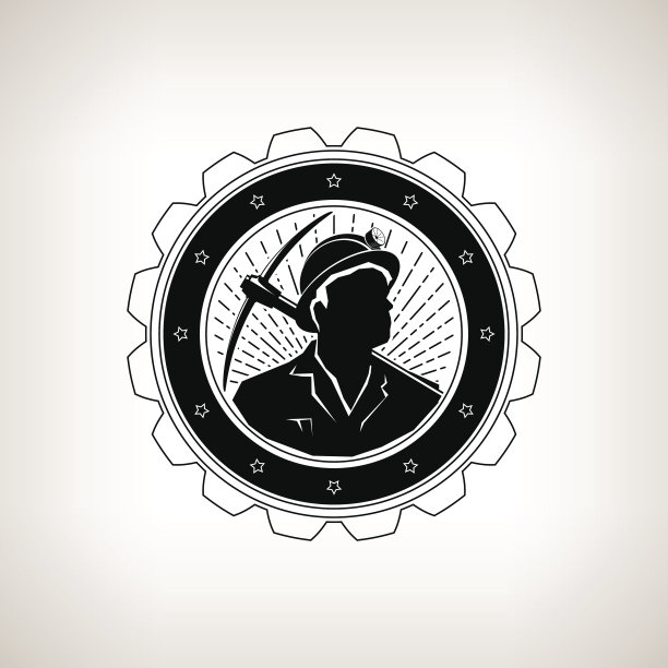 矿工与镐斧，复古徽章图片下载