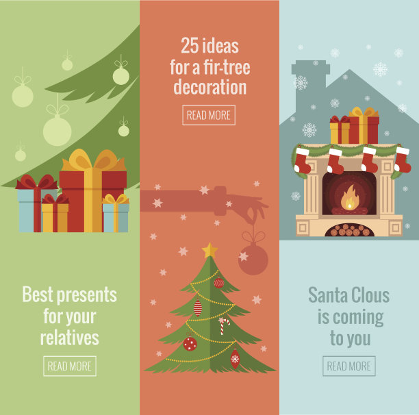 一套圣诞节扁平横幅。图片下载