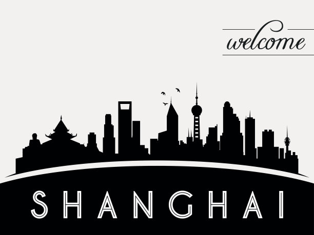 上海天际线剪影黑白设计素材图片