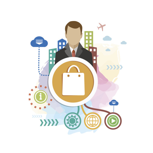 购物袋和男人抽象的彩色背景图片下载