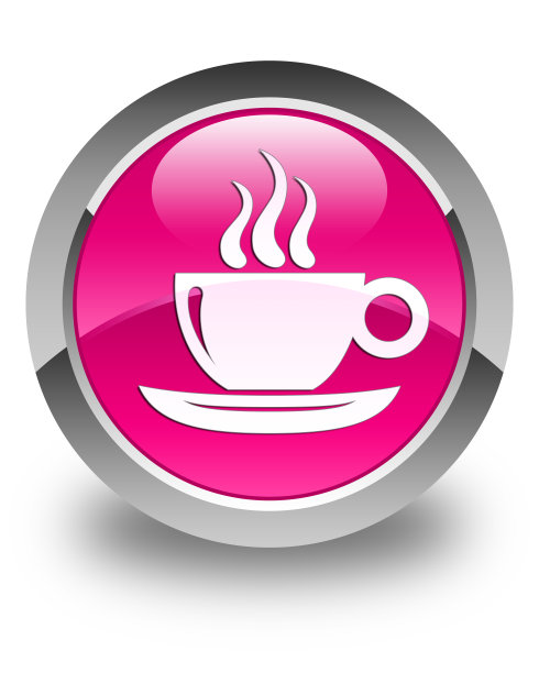 咖啡杯图标亮粉色圆形按钮图片下载
