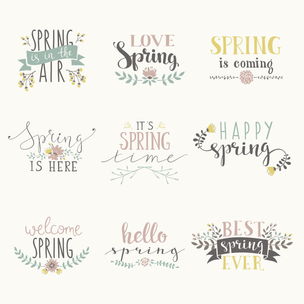 春季艺术文字构成矢量插图图片下载