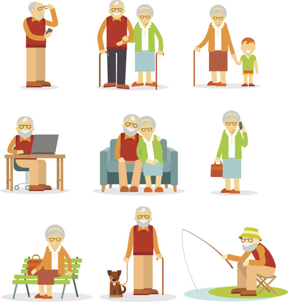 一组老年人在不同的情况下图片下载