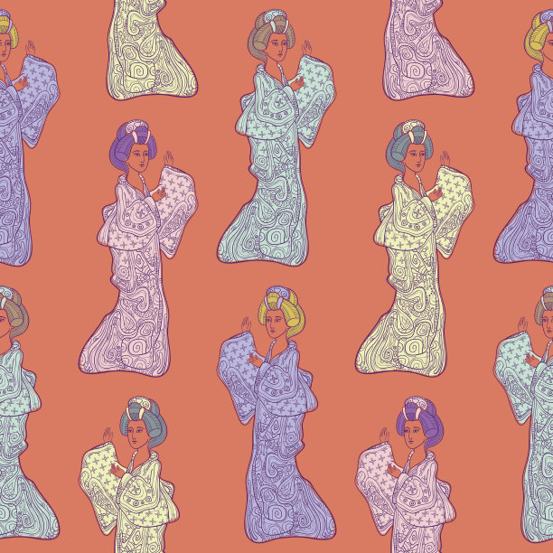 日本传统娃娃无缝图案图片下载