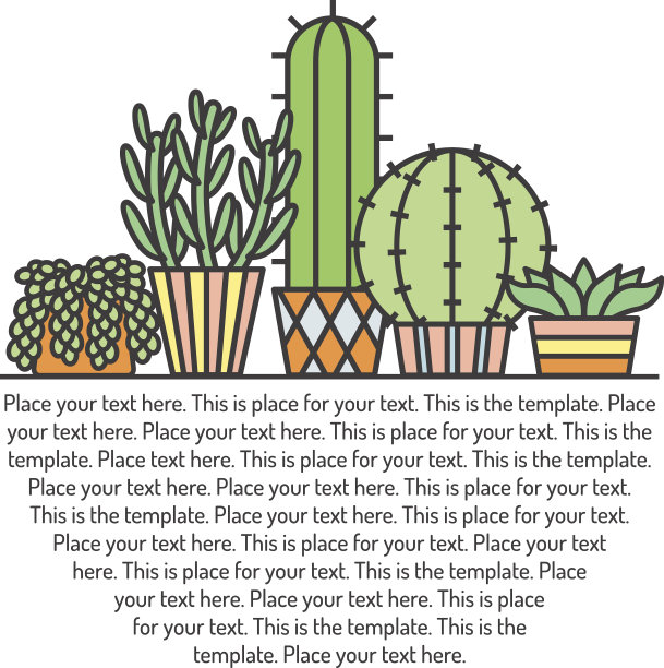 多肉植物和仙人掌勾勒出多色矢量背景。第二部分。图片下载