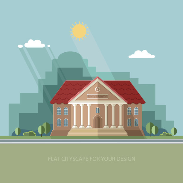 大学以城市为背景。大学学校。平面向量插图。图片下载