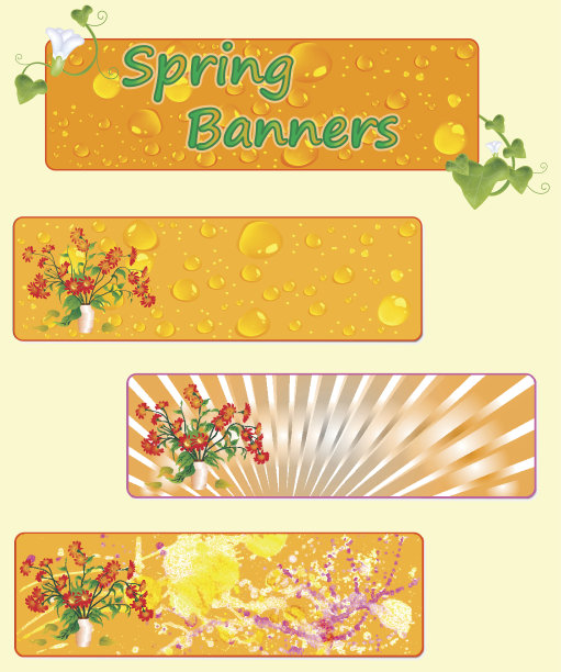 三面春花横幅。图片下载