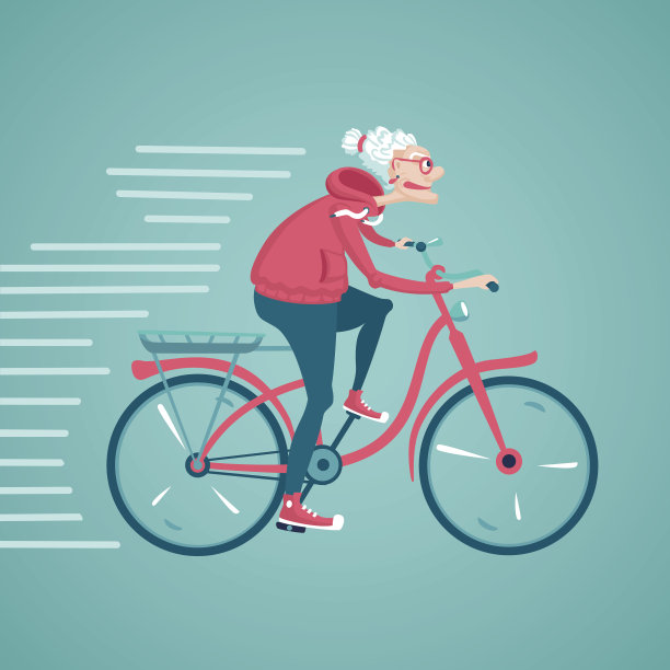 这位老妇人正在骑自行车。图片下载