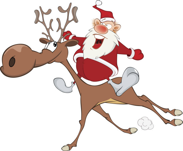 可爱的圣诞老人和圣诞鹿的插图图片下载
