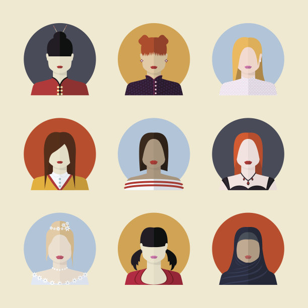 不同国籍的女性化身向量集图片下载