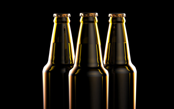 黑色背景上的啤酒瓶。3 d演示。图片下载