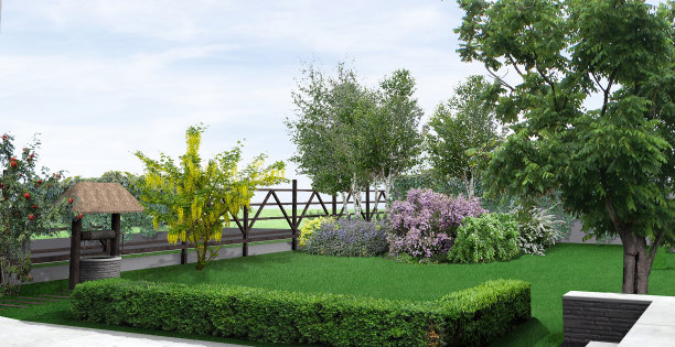 园林绿化田园风格，3D渲染图片下载