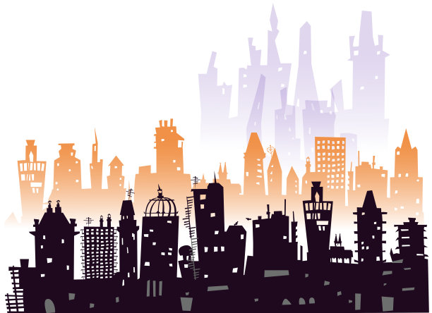 城市景观由不同的建筑剪影组成图片下载